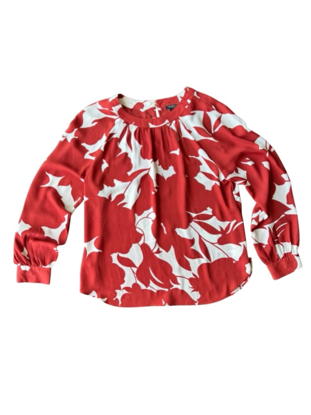 🌼5 For $25🌼 
Ann Taylor Red and White Floral Long-Sleeve Blouse Size MP